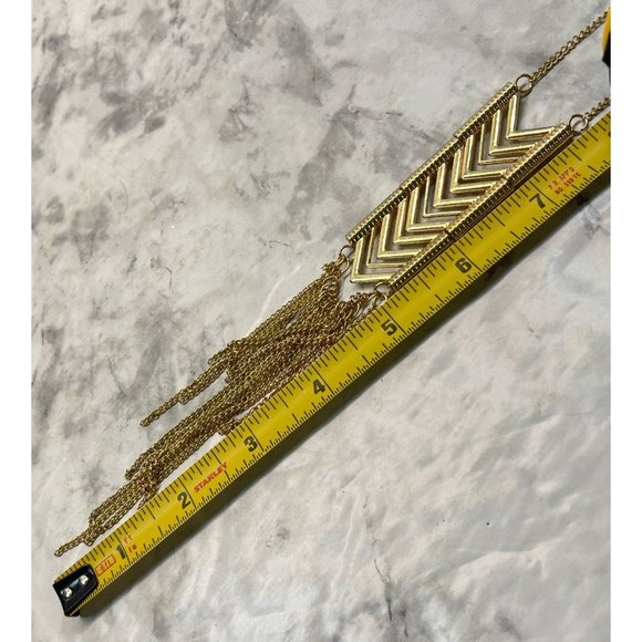 Vintage Chevron Arrows Statement Necklace Gold Tone Long Tassle Chain - Picture 4 of 8